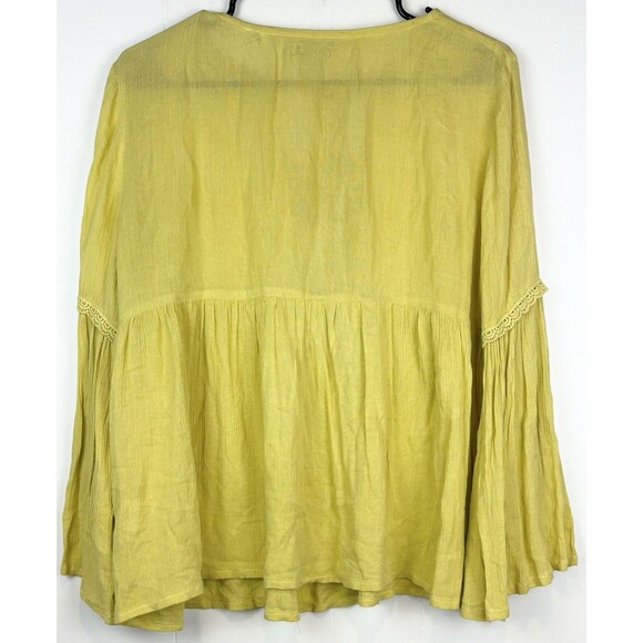 Earthbound Trading Co Blouse Boho Peasant Bell Sleeves, Mustard Yellow, Small - Picture 5 of 5